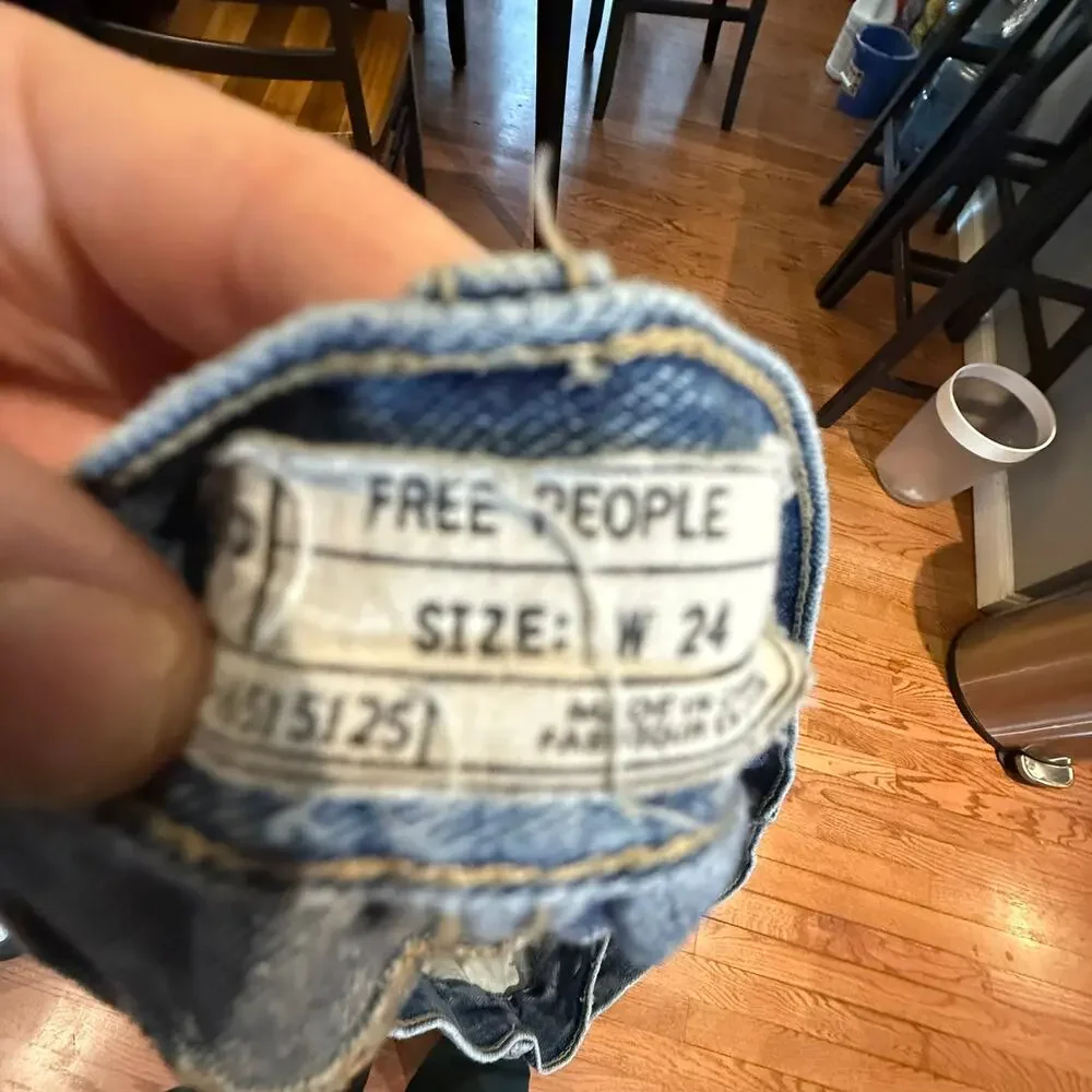 Free People Lace Trim Distressed Denim Shorts Womens 24 Boho Festival